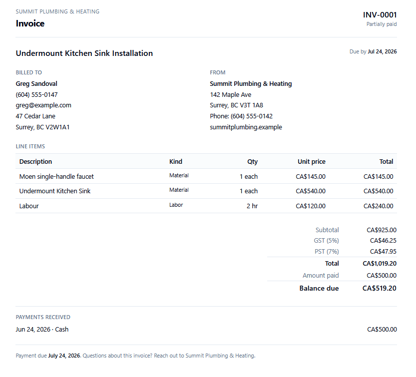 Invoicing & card payments in Crewato