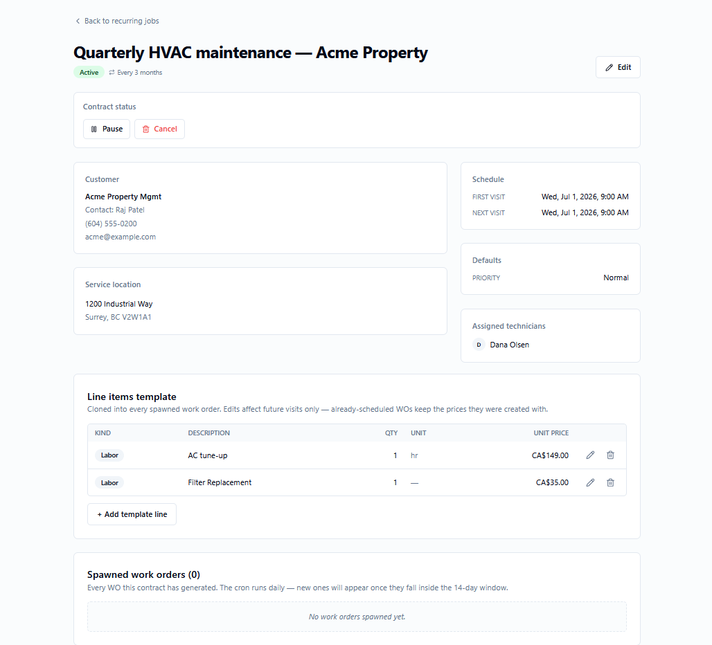 Recurring jobs & contracts in Crewato