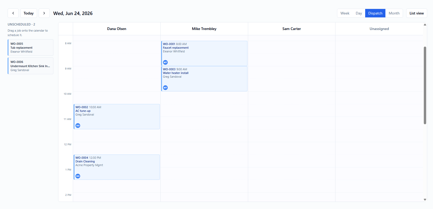Scheduling & dispatch in Crewato